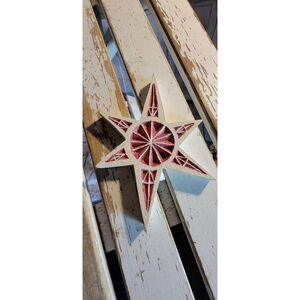Wooden red and white star ornament xmas holiday tr